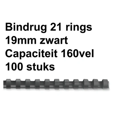 Afbeelding van Bindrug Fellowes 19mm 21rings A4 zwart 100stuks