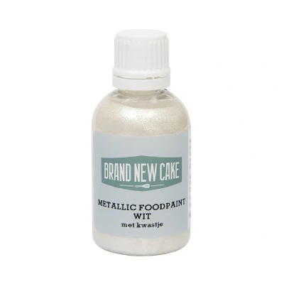 Afbeelding van BrandNewCake Metallic Food Paint Wit met Kwastje 60g