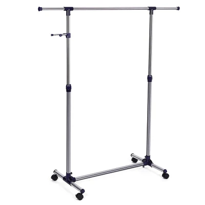 Afbeelding van ACAZA Mobiel kledingrek verstelbaar 1 rail en 2 haken 87x165x44 cm