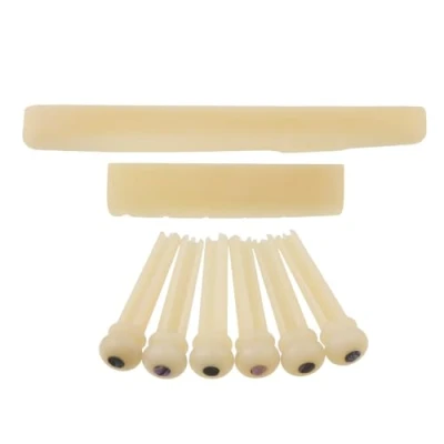 Afbeelding van LYWSMSK Ongebleekte akoestische gitaar Bone Moer &amp; Zadel 6 stks Bridge Pins W/Pearl Shell Dot set Compatibel met YMH FG
