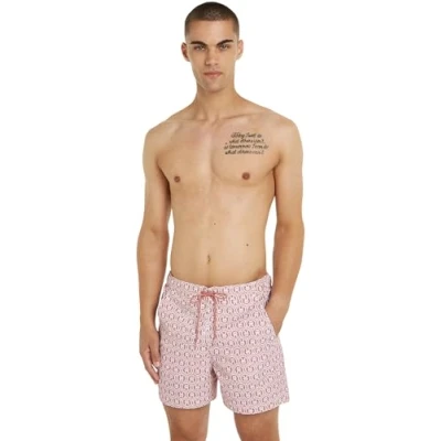 Afbeelding van Tommy Hilfiger heren Zwemshorts met print en steekzakken in de kleur Zalmroze, maat: XXL
