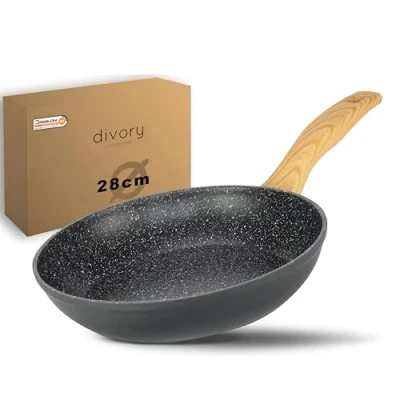 Afbeelding van Koekenpan 28cm inductie grote universele pan met antiaanbaklaag voor alle soorten fornuizen veilige handgrepen, vaatwasmachinebestendig (zwart, 28cm)