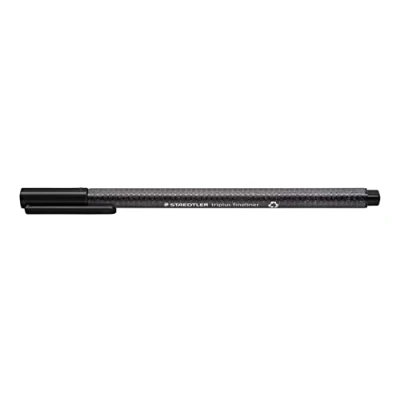 Afbeelding van STAEDTLER Driehoekige fineliner triplus, zwart, gemaakt van gerecycled kunststof, superfijne, metalen omhulde 0,3 mm punt, lange levensduur, 10 zwarte fineliners in kartonnen etui, 334 R 9