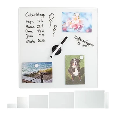 Afbeelding van Relaxdays glassboard glas magneetbord whiteboard memobord prikbord wit 40 x cm