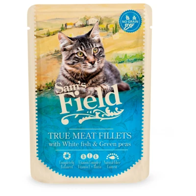Afbeelding van Sam&#039;s Field Cat Maaltijdzakjes True Meat Filets 85 g Kattenvoer Kip&amp;Vis&amp;Erwt