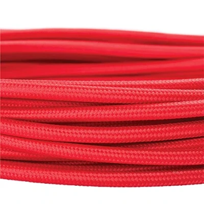 Afbeelding van Textielkabel voor lampen, 5 m, 3 aderig, (3x 0,75 mm²), kunststof stroomkabel met aardgeleider, bekleed textiel, rood