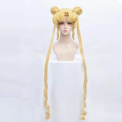 Afbeelding van Sailor Moon Cosplay Pruik Tsukino Usagi Blonde Dubbele Paardenstaart Lange Vezel Synthetisch Haar