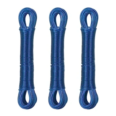 Afbeelding van Relaxdays waslijn set van 3 20 meter extra sterk wasdraad drooglijn buiten blauw