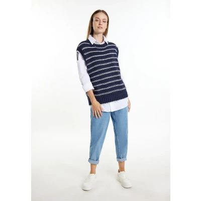 Afbeelding van DREIMASTER Maritim Dames Trui Vest M/L / Marine Off White 100% Polyester