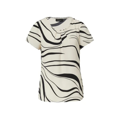 Afbeelding van s.Oliver Black Label Kurzarmmit Raffung UND Allover Tshirt print, Dames, Maat: 34, Helles beige