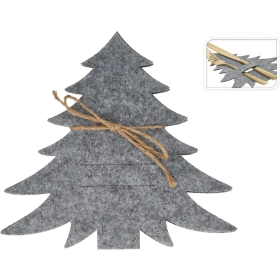 Afbeelding van Bestekhouder set van 4 grijs Kerstboom Vilt Tafeldecoratie Kerstdecoratie
