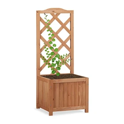 Afbeelding van Relaxdays plantenbak hout, tuin met rankrooster, 20 l plantenbak, 90 cm klimhulp weerbestendig, natuur