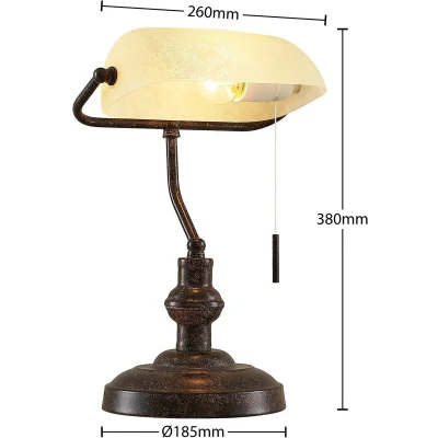 Afbeelding van Lindby bureaulamp 1licht staal, glas H: 38 cm E27 roestbruin, amber