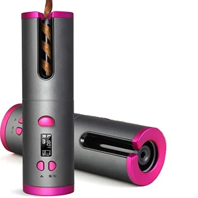 Afbeelding van EMEBAY automatische krultang, draadloos, oplaadbaar, USB, krulspelden, anti brandwonden, met timer, rotatie, draagbaar, 6 temperaturen, lang en kort haar
