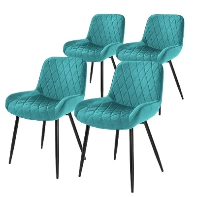 Afbeelding van ML Design Set van 4 Eetkamerstoelen met Rugleuning en Armleuningen, Turquoise, Fluwelen Zitting, Metalen Poten