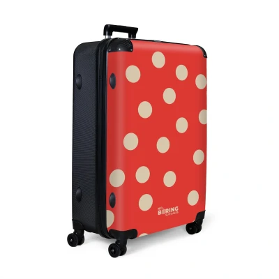 Afbeelding van NoBoringSuitcases.com® Koffer groot Reiskoffer lichtgewicht Rode achtergrond met beige stippen Rolkoffer 4 wielen Grote trolley XL 98 liter bagage