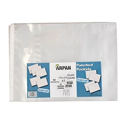 Afbeelding van Punch Pockets A3 formaat landschap zuurvrij 60 micron sterk glas helder plastic poly zakken portemonnee mouwen (Pack van 52)