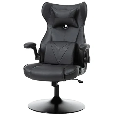 Afbeelding van Vinsetto gamestoel ergonomische computerstoel bureaustoel met schommelfunctie en lendenkussen in hoogte verstelbaar, gepolsterde metalen zitting, zwart 67x75x112 cm