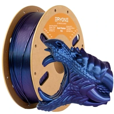 Afbeelding van ERYONE Color Changeable PLA Filament 1.75mm +/ 0.03mm for 3D Printer, Chameleon Changing Colors by Light, Multicolor Glitter Burnt Titanium 1kg(2.2lbs)/Spool, Purple Blue