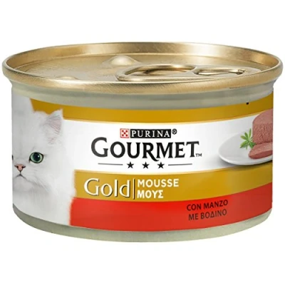 Afbeelding van Gourmet Purina Gold Natvoer, kattenschuim, rundvlees, 24 blikjes van elk 85 g (24 x g)