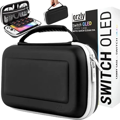 Afbeelding van Orzly Draagtas voor witte Nintendo Switch Oled console met accessoires en Games opbergvak Easy Clean Case Gift Boxed Edition, Zwart,