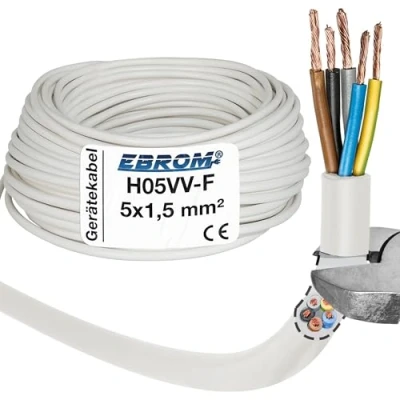 Afbeelding van Slangleiding H05VV F 5G1,5 mm² 5x1,5 wit 10 m, 25 50 m of 100 meter