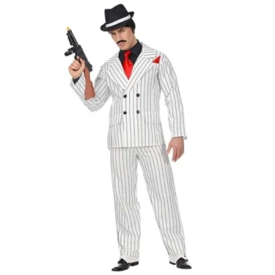 Afbeelding van Widmann Maffia Kostuum Omgekeerde Krijtstreep Gangster Man Zwart / Wit Small Carnavalskleding Verkleedkleding