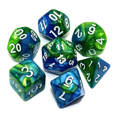 Afbeelding van CREEBUY Blue Mix Groene DND dobbelstenen Set voor Dungeon and Dragons D&amp;D Pathfinder rollenspel RPG polyhedral met dobbelzak