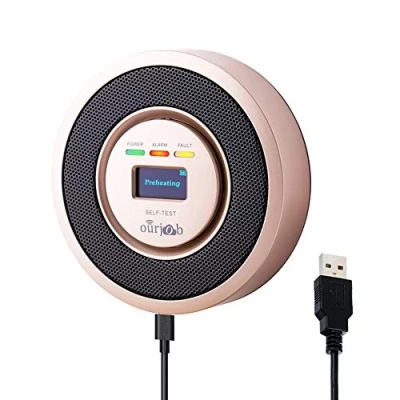 Afbeelding van Gasdetector, LPG/aardgas/stadsgassensor, USB aangedreven propaan/butaan/methaan gaslekdetector, alarm met geluid en licht voor thuis keuken (champagne)