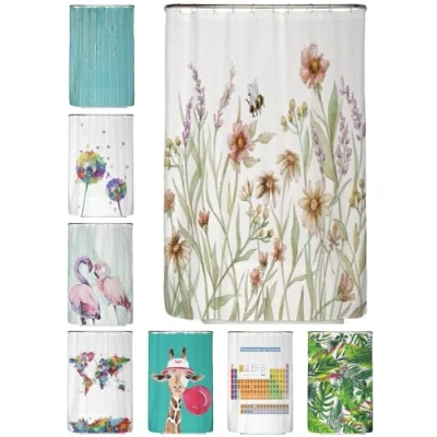 Afbeelding van arteneur® Anti schimmel douchegordijn, 120 x 200 cm, gerecycled, met Oeko Tex standaard 100, verzwaarde zoom, ondoorzichtig, waterdicht, wasbaar, 8 ringen, kleurrijke bloemen