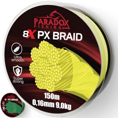 Afbeelding van Paradox Fishing 8x PX gevlochten vislijn, 150 m, 0,16 mm, 9,0 kg, vislijn gevlochten, strak perfect voor spinvissen op snoekbaars