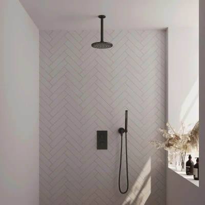 Afbeelding van Brauer Black Edition Regendoucheset inbouw hoofddouche 20cm plafondarm 2 functies inclusief inbouwdeel handdouche Staaf 1 stand mat