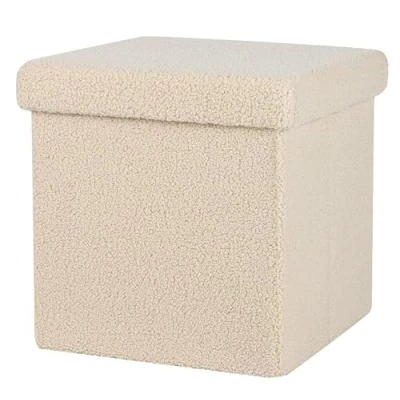 Afbeelding van Urban Living Poef Teddy BOX hocker opbergbox beige polyester/mdf 38 x cm opvouwbaar Poefs