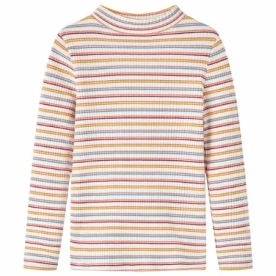 Afbeelding van Kindershirt met lange mouwen lage col 140 gestreept ecru