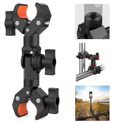 Afbeelding van UNSTINCER Dubbele Super Clamp, voor bureaustatief boot motorfiets fietsstuur paraplu selfiestick, met 1/4 interface magische arm and 1/4&quot; tot 3/8&quot; converter, in hoek verstelbaar