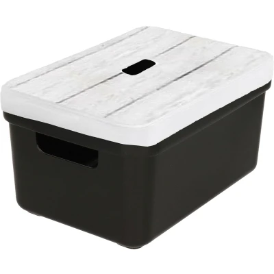 Afbeelding van Sunware Opbergbox/mand zwart 5 liter met deksel hout kleur Opbergbox