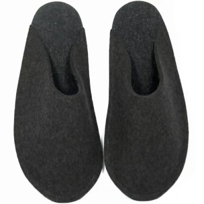 Afbeelding van Pantoffelmann vilten gastenpantoffels met zool en optionele ABS coating, opvouwbare van wolvilt, Made in Germany, grijs, 44/47 EU