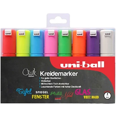 Afbeelding van Uni Ball 186408 Chalk Marker PWE 8K, wigpunt, set van 8, 8 mm