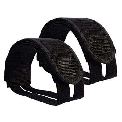 Afbeelding van CZ Store Fietspedaal Riem Set van 2 ✮LEVENSLANGE GARANTIE✮ Zwart Robuuste Nylon Voetsteun, Dubbele Zelfklevende Pedaalriem, Regelbaar Toebehoren voor BMX, MTB, Stadsfiets, Hometrainers
