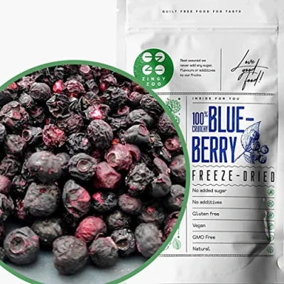 Afbeelding van Gevriesdroogde wilde Bosbessen Freeze Dried Fruit Wild Blueberry Geen Toegevoegde Suikers, Glutenvrij Gedehydrateerd Gedroogde Gefriergetrocknet Blaubeere ZingyZoo (100g)