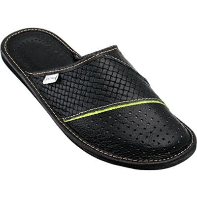 Afbeelding van Herenpantoffels Huisschoenen Leer Thuis Instappantoffels Herenslipper M66 (50 EU, Zwart)