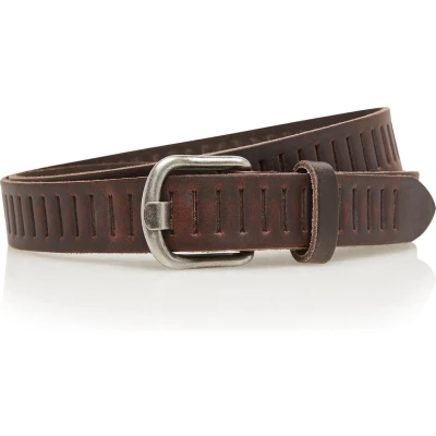 Afbeelding van Leren gleufjes riem bruin 100% leer maat 85 totale lengte 100