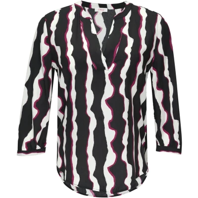 Afbeelding van s.Oliver blousetop met all over print zwart/ecru/paars