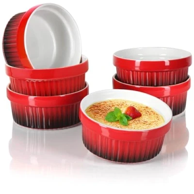 Afbeelding van COM FOUR® 6x ragout fin bowl ovenvaste vormpjes in rood crème brulee dessertkom à 250 ml elk vaatwasmachinebestendig