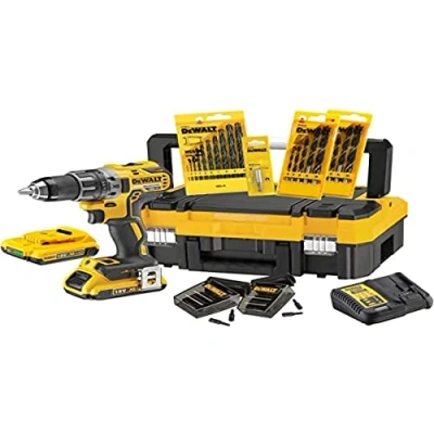 Afbeelding van DeWalt DCK791D2T QW 2 Ah boorschroefset, versnellingen accuboormachine met accessoireset, veiligheidselektronica, spindelvergrendeling, led werklamp, 460 W, 18 V, 13 mm, 71 delig