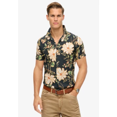 Afbeelding van Superdry Overhemd Short Sleeve Print Navy maat XXL Heren Overhemden Casual Bloem met Regular fit Pasvorm Linnen