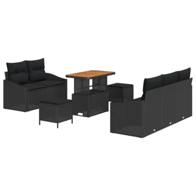 Afbeelding van vidaXL 8 delige Tuin Sofa Set met Kussens Zwart Poly Rattan Acacia