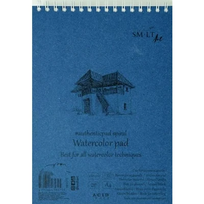 Afbeelding van SMLT AB 35TS Authentic Line A4 aquarelblok, natuurlijk wit papier, 280 GSM, 35 vellen, met perforatie, deksel en dubbele spiraal