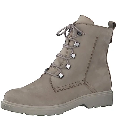 Afbeelding van MARCO TOZZI dames 2 25276 41 Lace Boot Flat, Taupe Nubuck, 38 EU