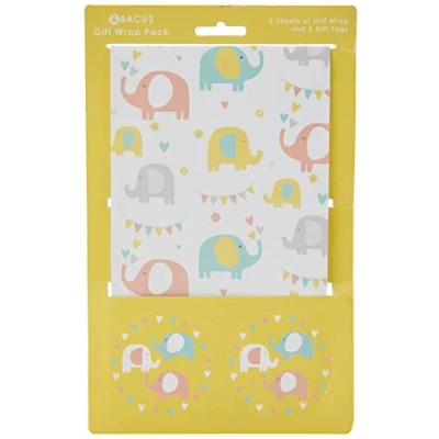 Afbeelding van Abacus 10007A &quot;Elephant Fun&quot; Gift Wrap Pack met 2 Bladen/geregen Tags VOLLEDIG RECYCLABLE, 500mm x 700mm